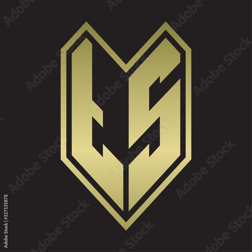 TS Logo monogram with emblem line style isolated on gold colors