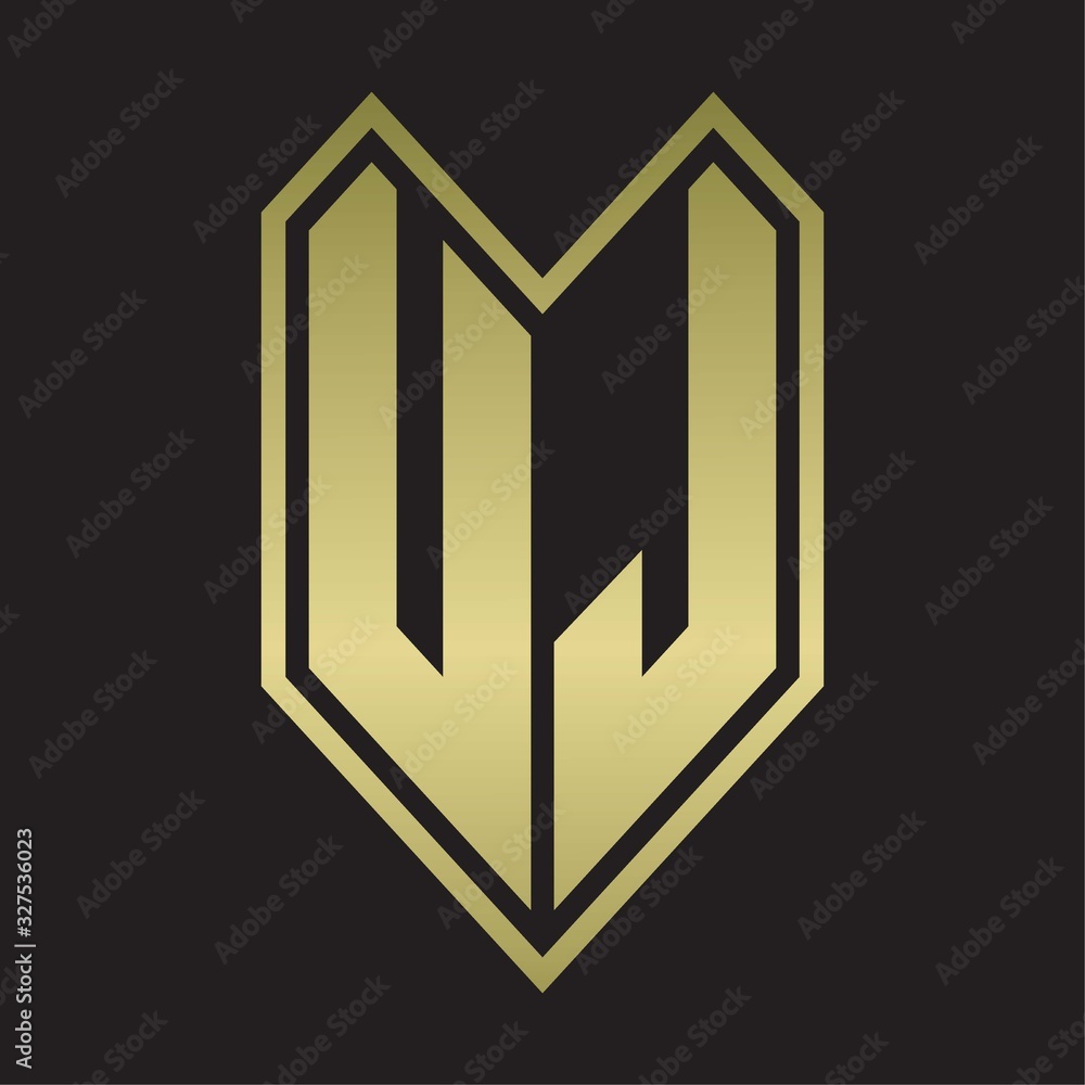 UJ Logo monogram with emblem line style isolated on gold colors UJ Logo monogram with emblem line style isolated on gold colors