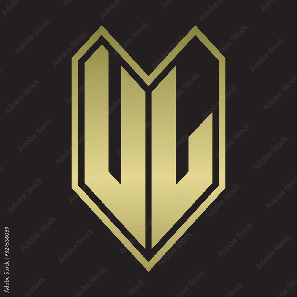 UL Logo monogram with emblem line style isolated on gold colors UL Logo monogram with emblem line style isolated on gold colors