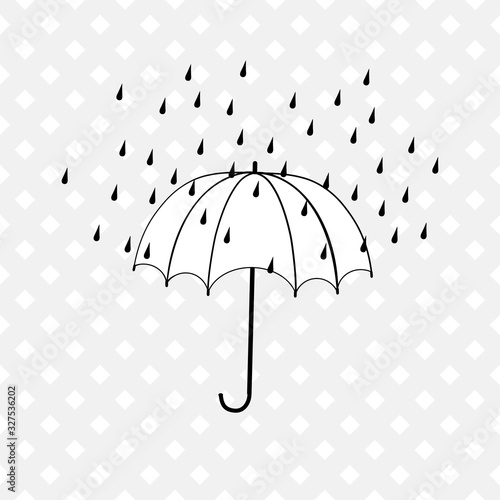 Rain and umbrella on white background. Fashion print for sports wear. Template for t, apparel, card, poster, etc. Design monochrome element. Umbrella as symbol of rain. Vector illustration,