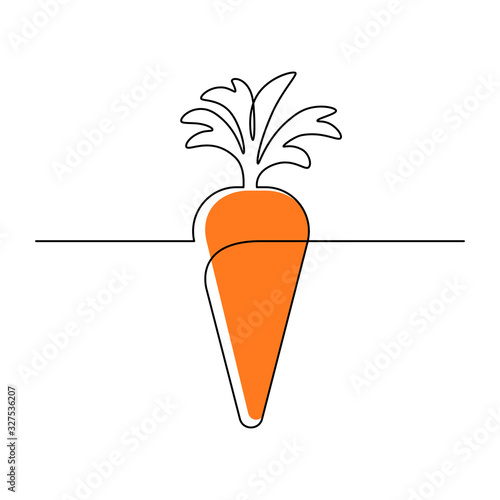 Simple carrot design in continuous line art drawing style. Growing carrot plant. Vector illustration