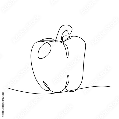 Bell pepper in continuous line art drawing style. Black linear sketch isolated on white background. Vector illustration