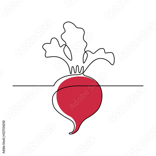 Simple beetroot design in continuous line art drawing style. Growing beet plant. Vector illustration