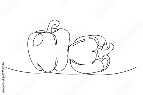 Bell peppers in continuous line art drawing style. Black linear sketch isolated on white background. Vector illustration