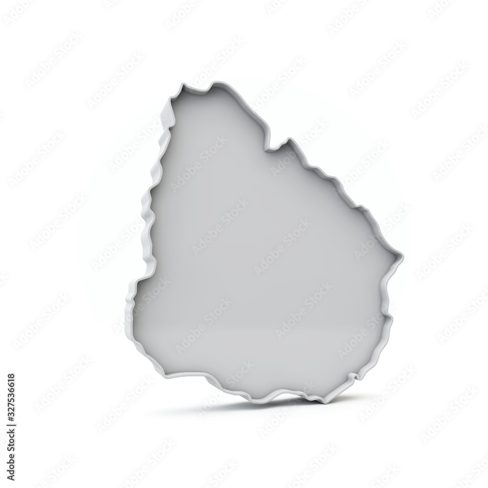 Uruguay simple 3D map in white grey. 3D Rendering