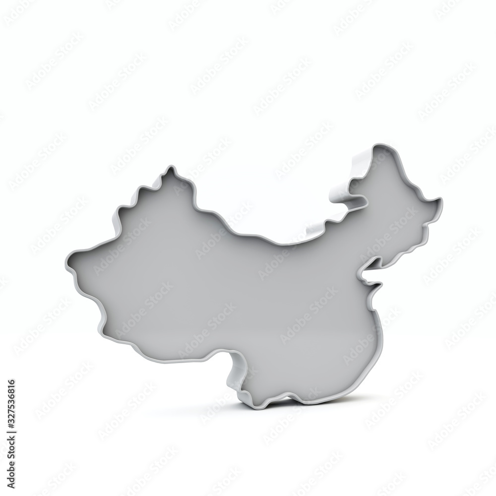 China simple 3D map in white grey. 3D Rendering