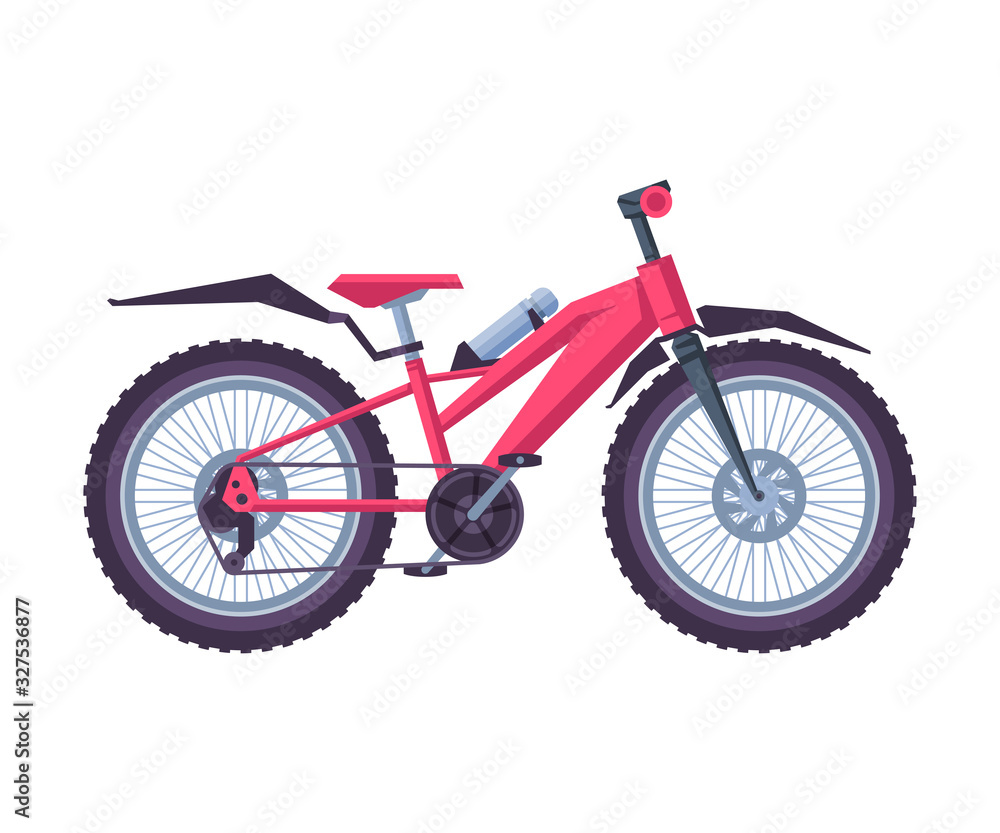 Pink Bicycle, Ecological Sport Transport, Montain Bike Side View Flat Vector Illustration