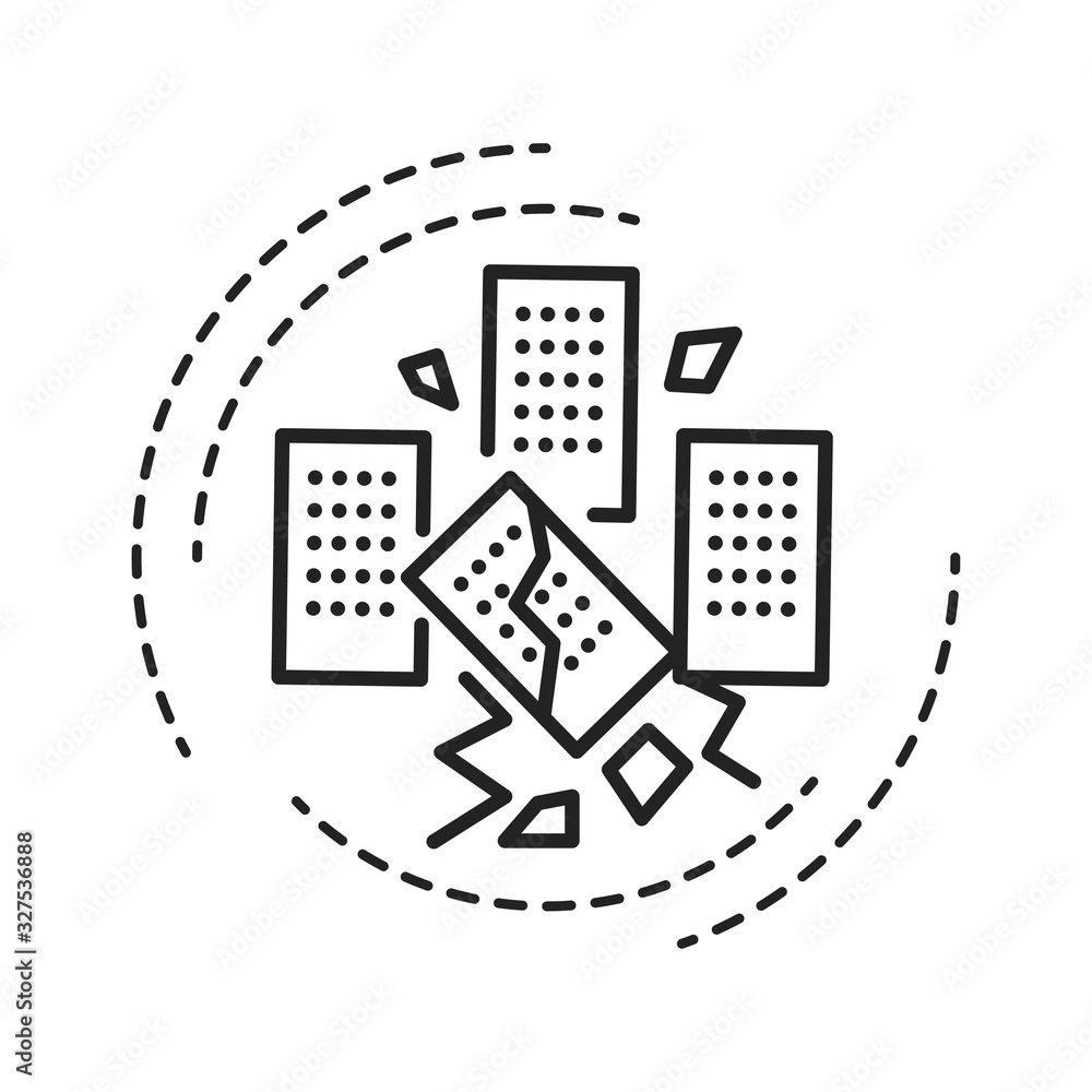 Landslide black line icon. Defined as the movement of a mass of rock, debris, or earth down a slope. Pictogram for web page, mobile app, promo. UI UX GUI design element. Editable stroke.