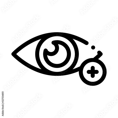 Farsightedness And Hyperopia Icon Thin Line Vector. Farsightedness Eye With Plus Mark Concept Linear Pictogram. Vision Problem Black And White Outline Sign Isolated Contour Symbol Illustration