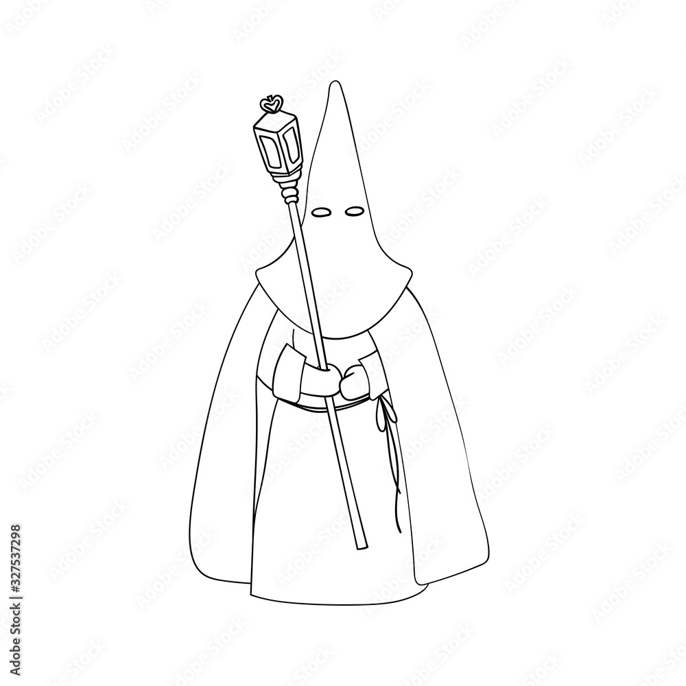 Spanish Passion Week's penitent wearing traditional clothes pointed hat, robe and cape while Spanish Passion Week's penitent wearing traditional clothes pointed hat, robe and cape while
