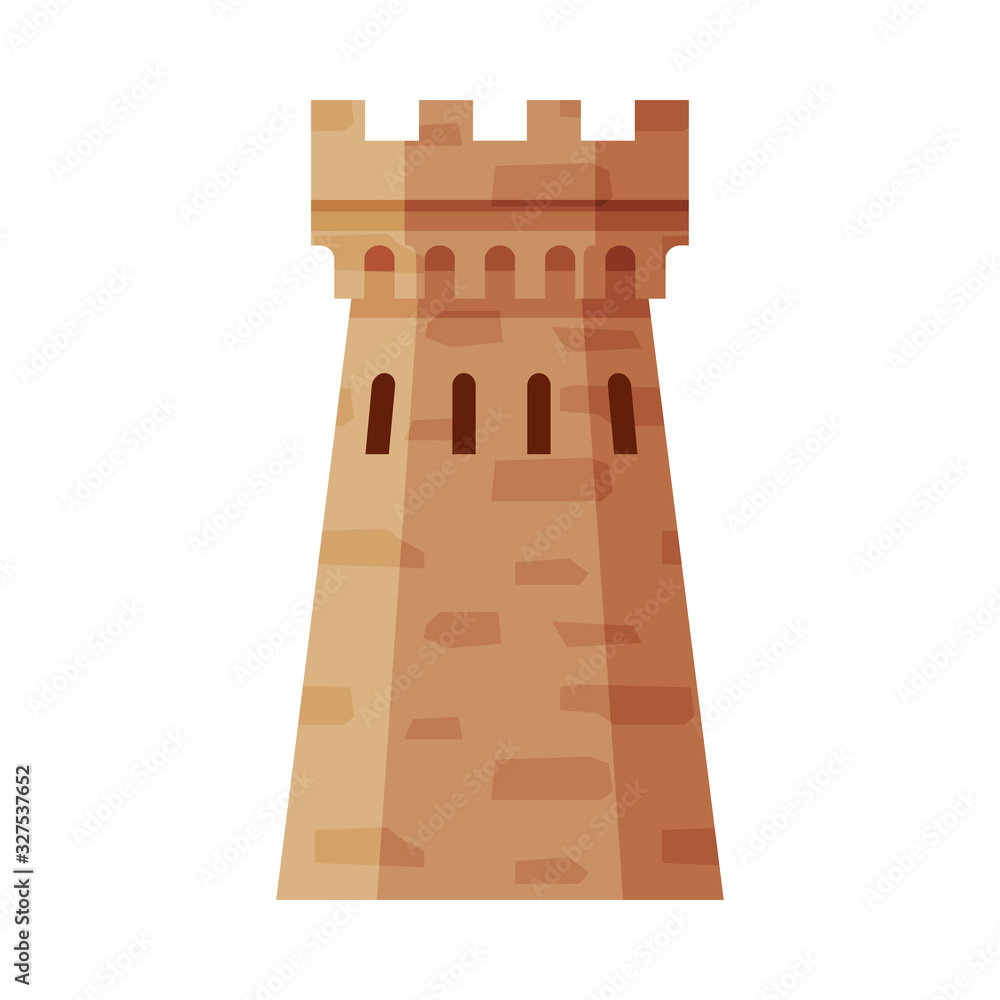 Medieval Donjon Tower, Part of Ancient Fortress or Castle Vector Illustration
