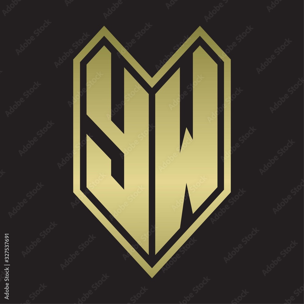 YW Logo monogram with emblem line style isolated on gold colors YW Logo monogram with emblem line style isolated on gold colors