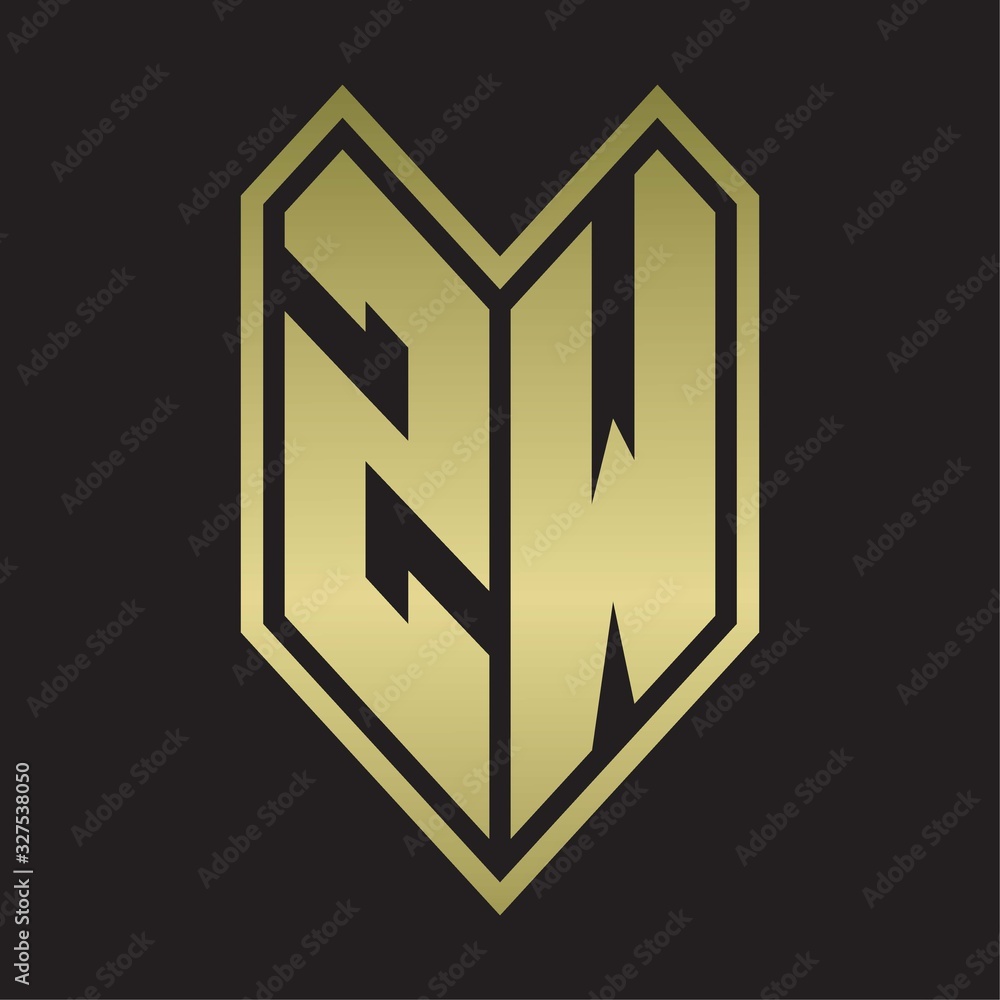 ZW Logo monogram with emblem line style isolated on gold colors ZW Logo monogram with emblem line style isolated on gold colors