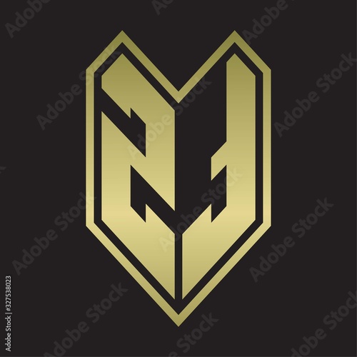 ZT Logo monogram with emblem line style isolated on gold colors