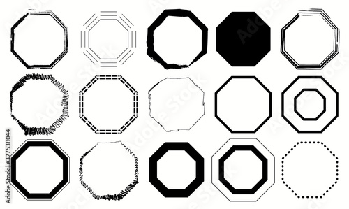 Black and white Octagon Pack 15 in 1. Vector illustration