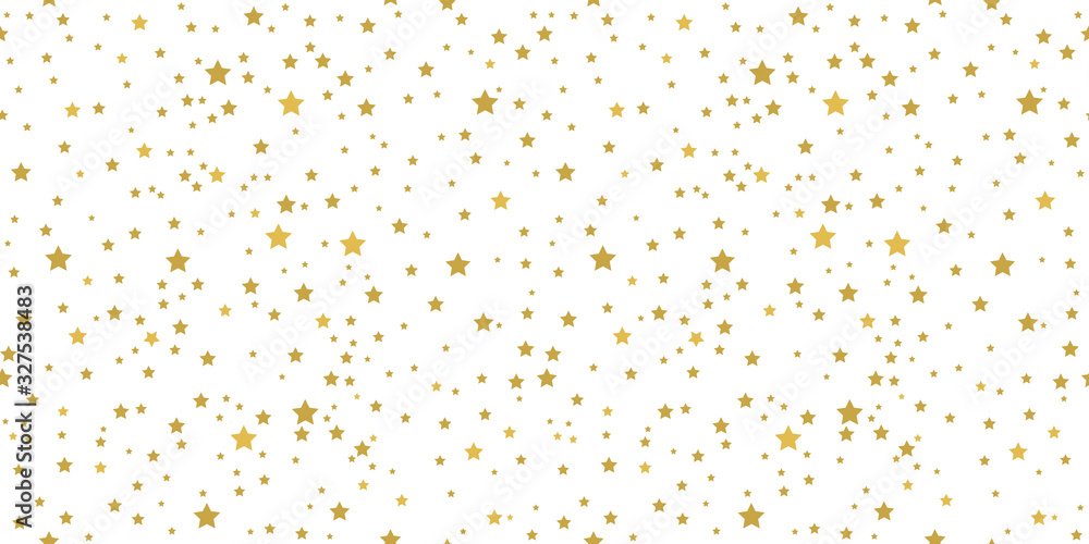 Golden stars on white background seamless pattern.