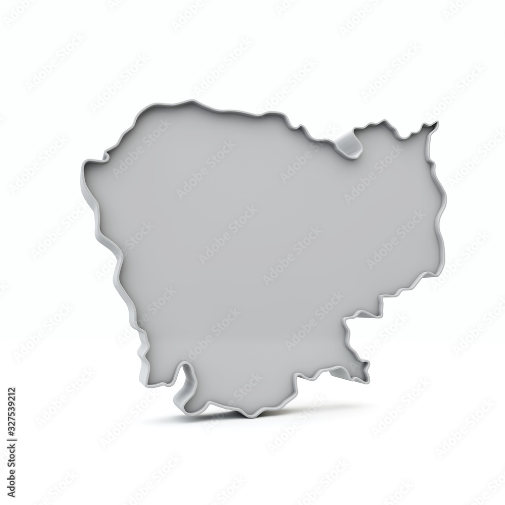 Cambodia simple 3D map in white grey. 3D Rendering