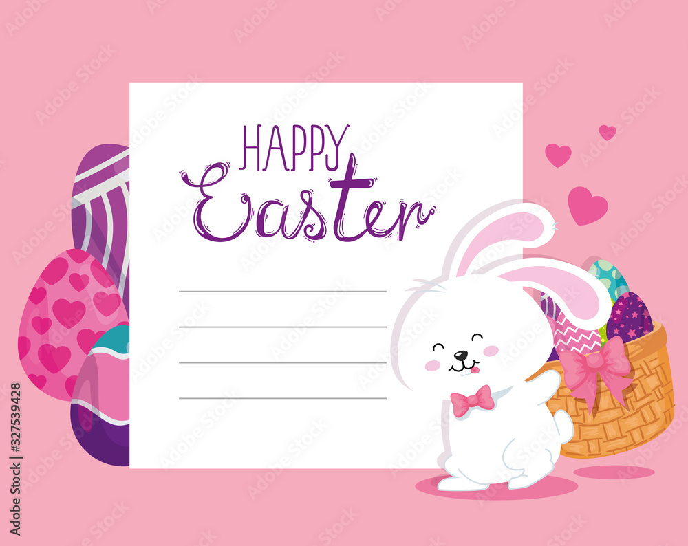 happy easter card with rabbit and eggs decorated vector illustration design happy easter card with rabbit and eggs decorated vector illustration design