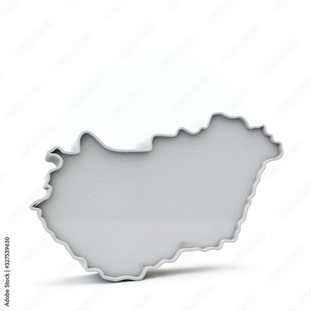 Naklejka premium Hungary simple 3D map in white grey. 3D Rendering