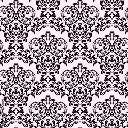 Seamless damask black and white pattern with leaves and flowers. Traditional ethnic ornament. Vector print.