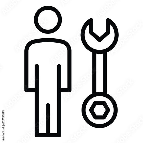 Technical Team Members Cocnept, HRM Symobls on White Background, Engineering Lead Vector Icon Design, Man with Open end wrench tool  and Hexgon key Design