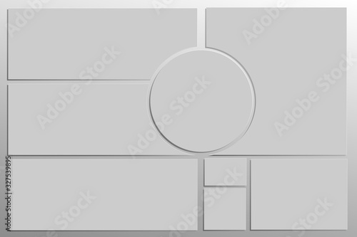 mood Board, layout, template for creating presentations, whiteboards, or collages. Strict composition in a minimalistic style. The substrate imitates a metal surface. Vector illustration.