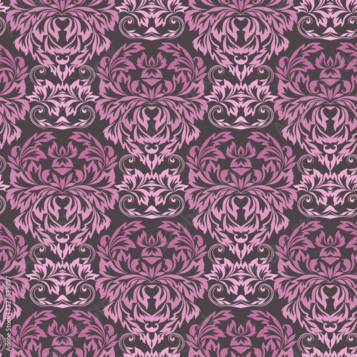 Seamless damask classic pattern with leaves and flowers. Traditional ethnic ornament. Vector print.