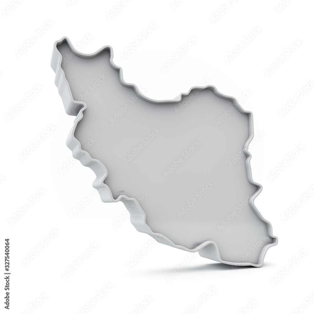 Iran simple 3D map in white grey. 3D Rendering