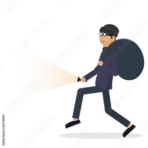 Thief. Robber with a bag. Loot, vector illustration