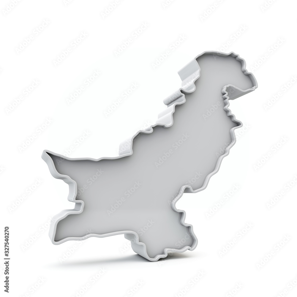 Pakistan simple 3D map in white grey. 3D Rendering
