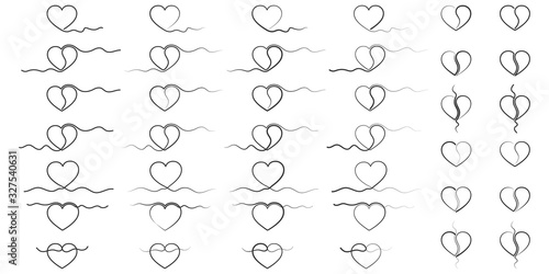 Set of hand drawn linear hearts. Vector Hearts