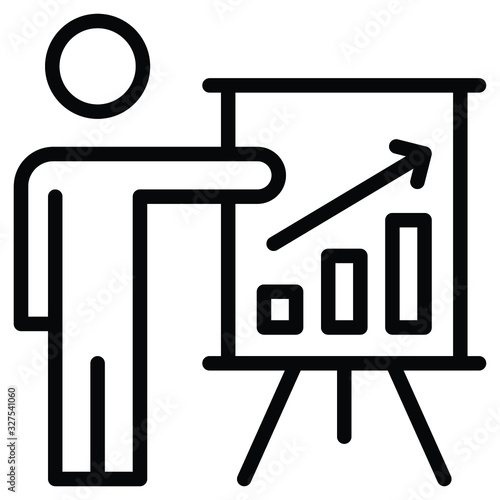 Trainer Giving the Presentation on Growth Concept, hrm sybmol on white background, Presenter with Bar Graphs Vector Icon Design