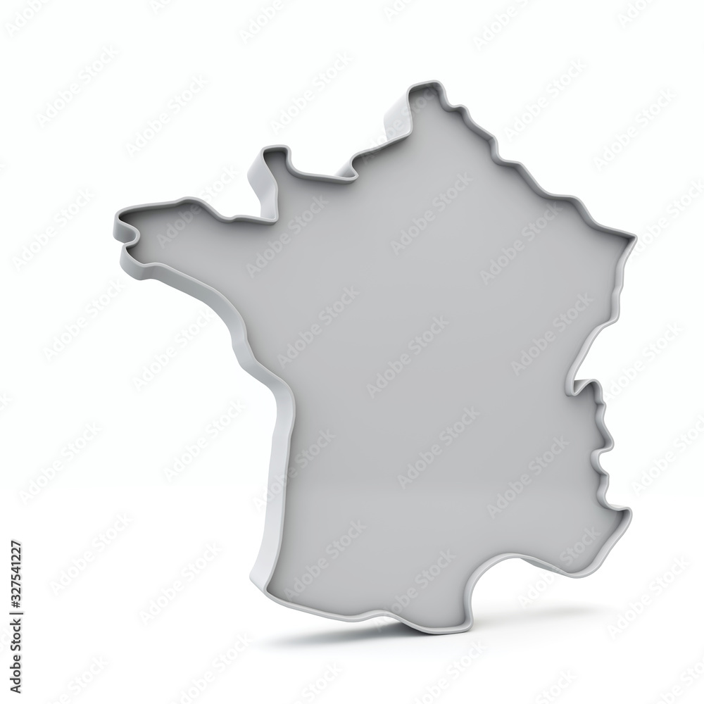 France simple 3D map in white grey. 3D Rendering France simple 3D map in white grey. 3D Rendering