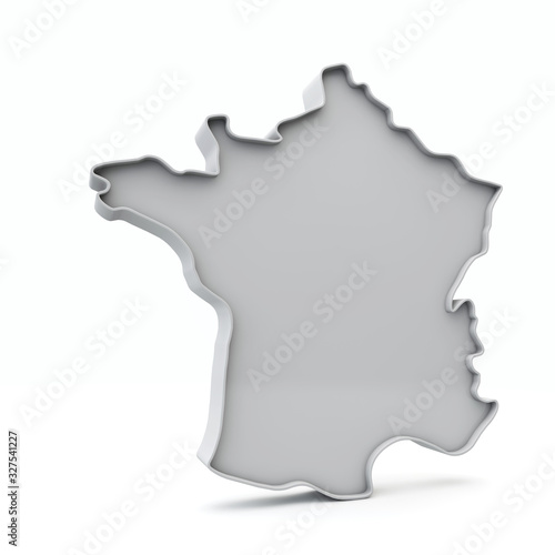 France simple 3D map in white grey. 3D Rendering