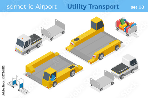 Airport Utility Transport Luggage Loading machine car isometric vector illustration