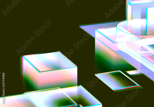 3D Visualization of data and glitch technology background. Abstract technology innovation future digital background. 3d rendering.