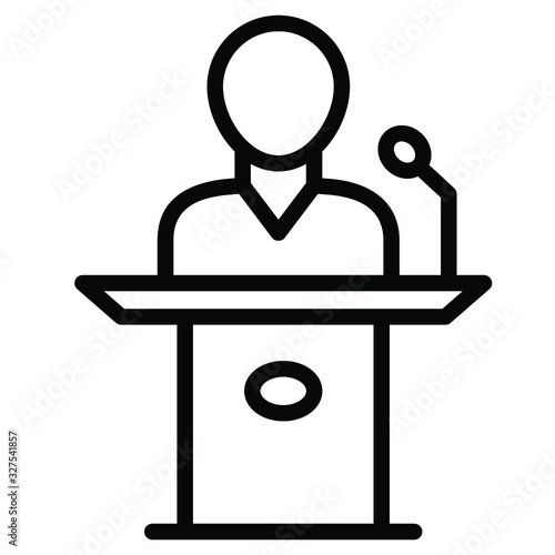 Key Note Speaker Concept, Hrm Symbol on White Background, Company secretary giving brief to press vector icon design, Manager and Podium Design