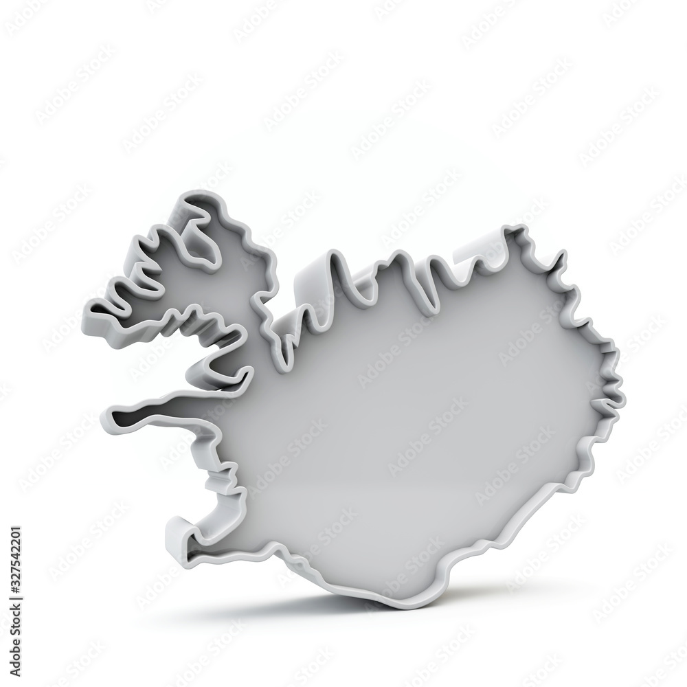 Iceland simple 3D map in white grey. 3D Rendering Stock Illustration ...
