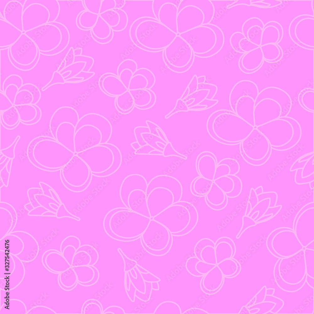 Seamless pattern of plumeria flowers.  Bright summer frangipani illustration in doodle style. Cute print for textile, parthy or room