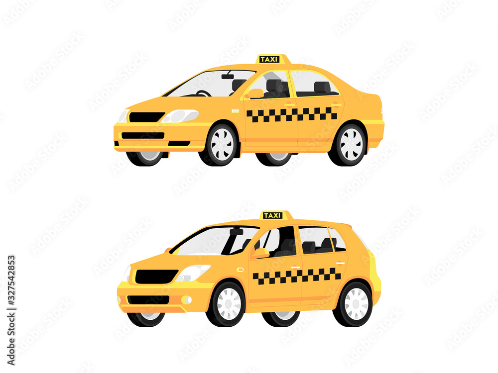 Yellow Taxi car. Taxi service automobile isolated on white background. Vector illustration 