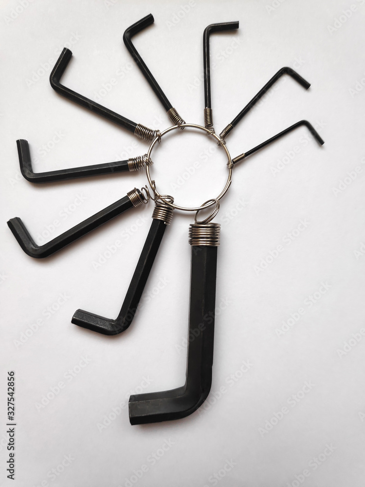 A set of hex keys. On white background. A set of hex keys. On white background.