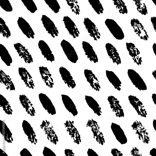 Vector seamless pattern with dry brush diagonal strokes/ Hand drawn texture/ Abstract background in black and white