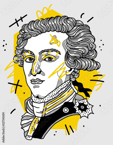 Marquis de Lafayette. Creative geometric yellow style.