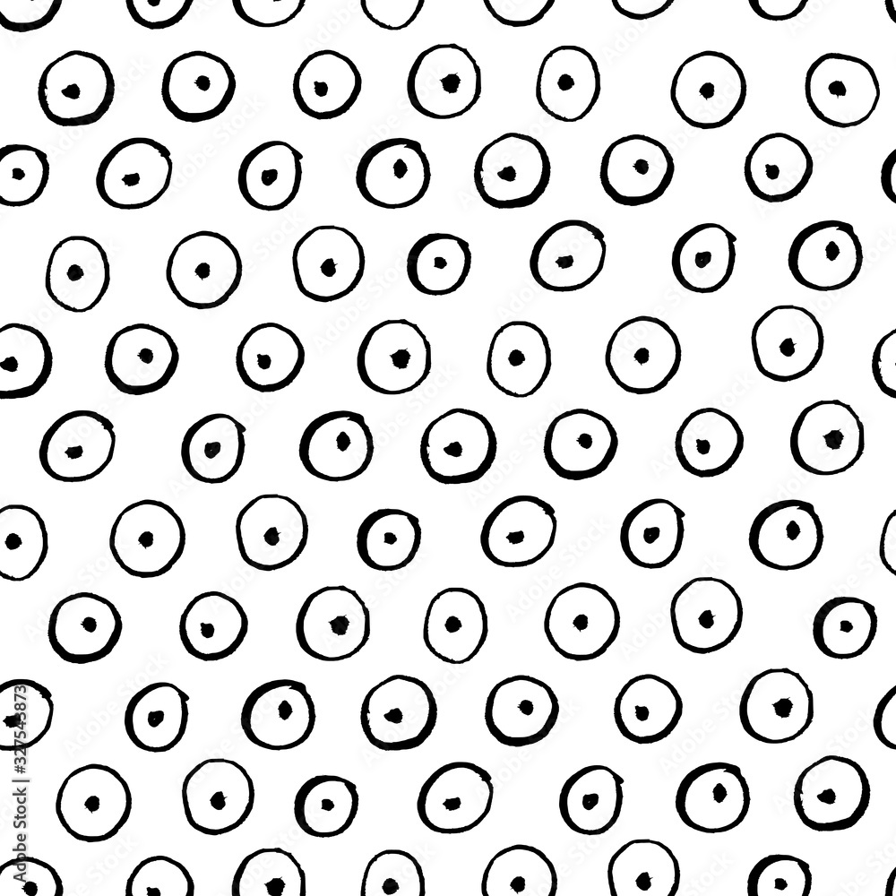 Vector seamless pattern with circles and dots brush strokes/ Hand drawn texture/ Abstract background in black and white Vector seamless pattern with circles and dots brush strokes/ Hand drawn texture/ Abstract background in black and white