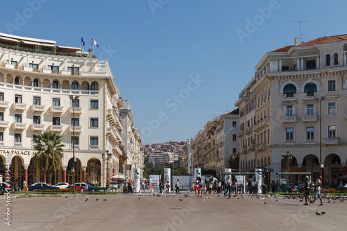 THESSALONIKI, GREECE - SEPTEMBER 10, 2018: Street view of down town with tourists