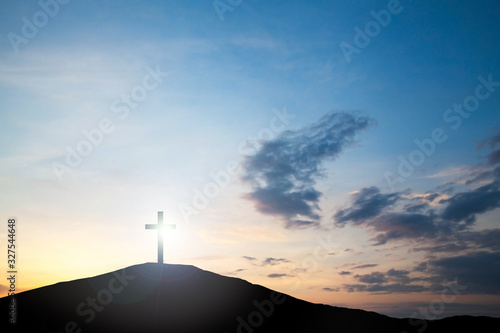 The cross on the hill, Jesus Christ from the Bible. Easter, Religion. Salvation of sins, sacrifice.