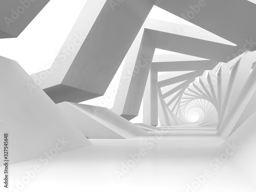 Fototapeta Naklejka Na Ścianę i Meble -  Abstract white twisted tunnel background. 3 d