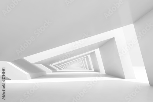 Fototapeta Naklejka Na Ścianę i Meble -  3d empty white endless tunnel interior perspective
