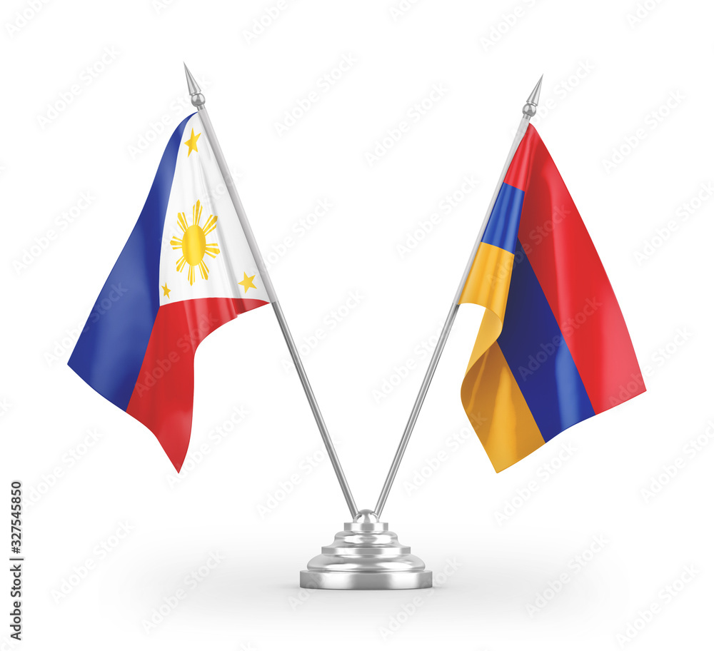 Armenia and Philippines table flags isolated on white 3D rendering Armenia and Philippines table flags isolated on white 3D rendering