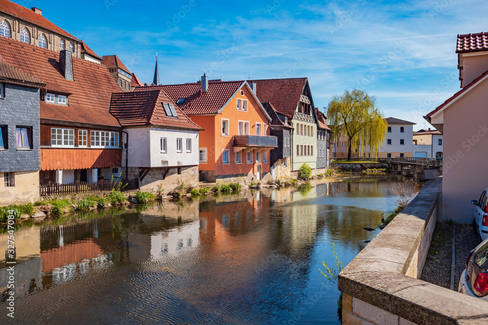 Haßlach river in front of fortress Rosenberg